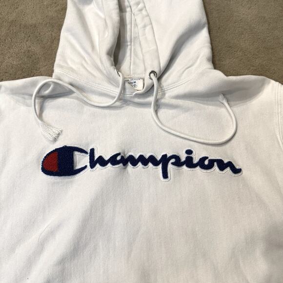 Vtg Champion Reverse Weave Hoodie M Sweatshirt White Logo Spell Out 90s Retro - Picture 2 of 7
